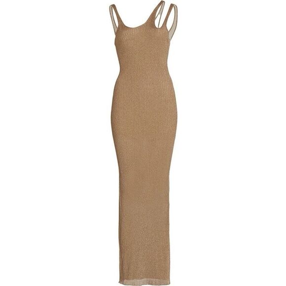 JONATHAN SIMKHAI Ivette Metallic Rib-Knit Midi-Dress - Picture 2 of 12